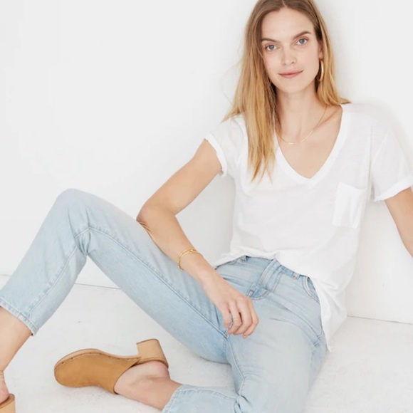 Madewell Tops - Madewell Whisper Cotton V-Neck Pocket Tee Optic White Size XS